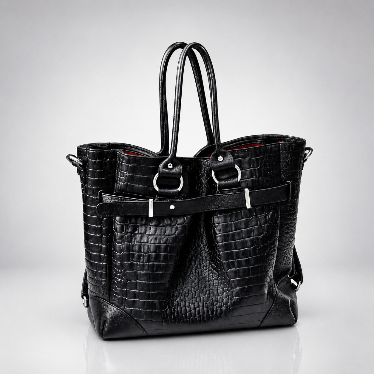 Croc Embossed Leather Bucket Bag