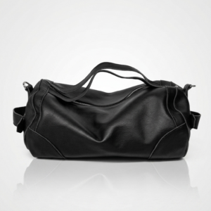 Classic Black Leather Duffle Bag